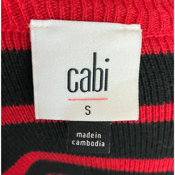 Women's Small Cabi Pocket Pullover Stripe Ribbed Crewneck Sweater Red White - Picture 4 of 5